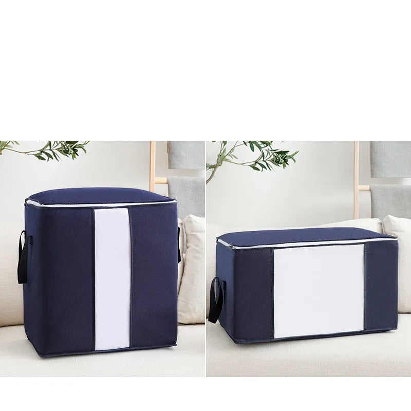 Non-woven fabric storage organiser bag for quilts and clothes in beige colour.