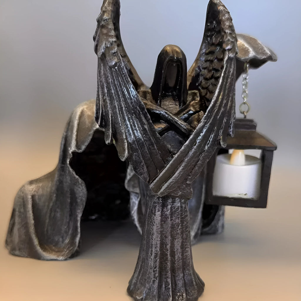 Dark angel resin statue ornament measuring 6.5cm wide by 5cm deep by 17cm tall