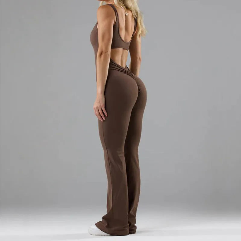 Women's milk silk seamless yoga bodysuit in mid-waist design with chest padding