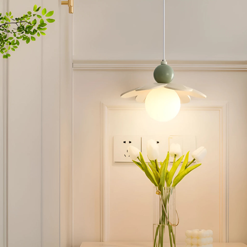 Modern minimalist cream bedside chandelier with Full Spectrum warm and tricolor light options, pink colour finish
