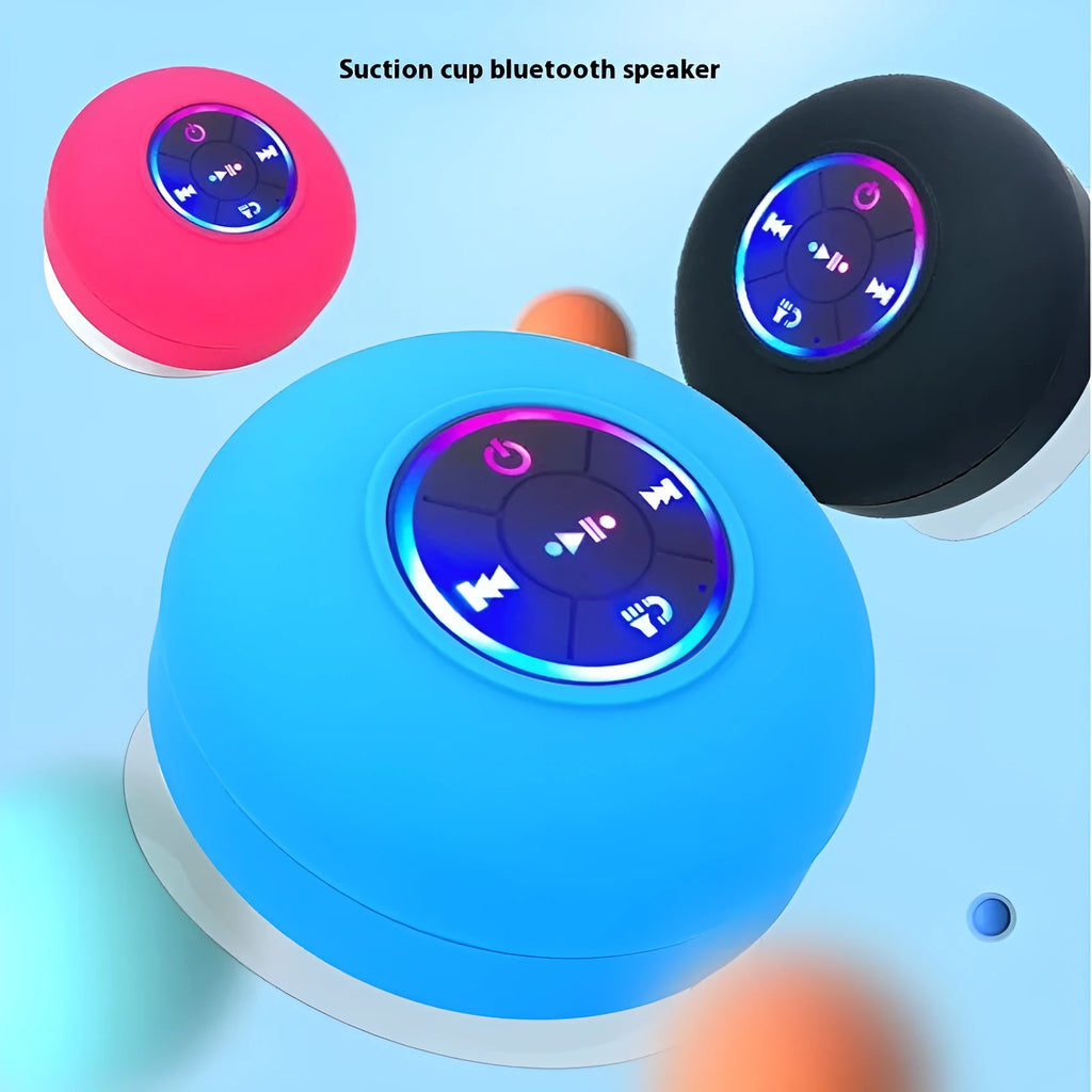 Large suction cup waterproof Bluetooth audio system with LED light in six colour choices