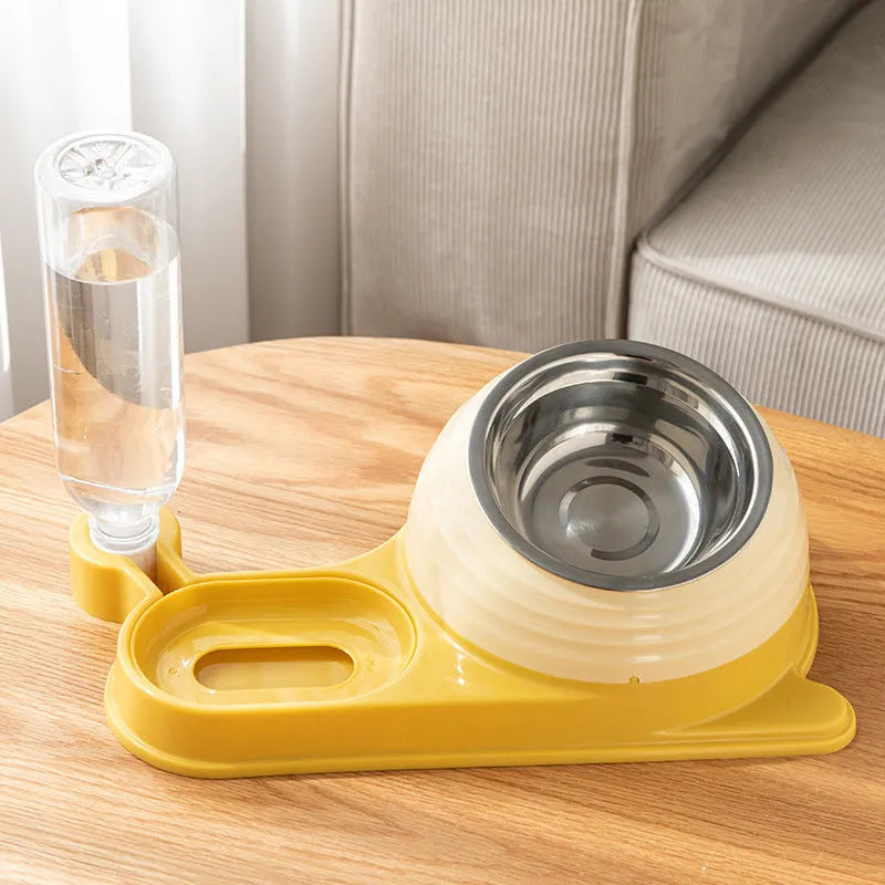 Brown automatic water dispenser cat bowl with raised food dish for cats and small dogs