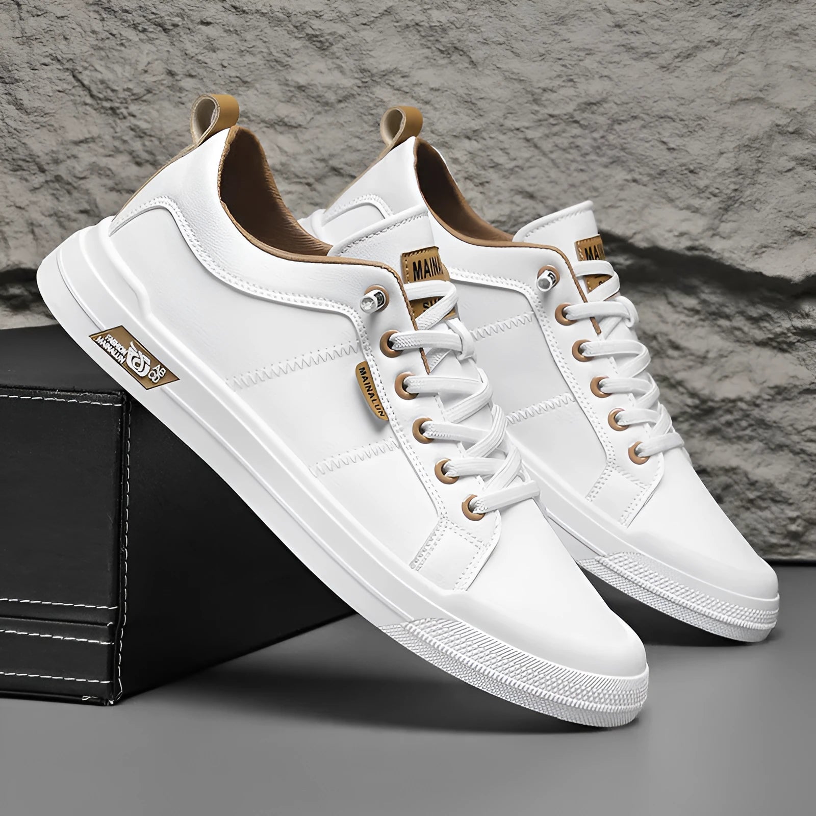 Men's soft bottom casual plus size sneakers in black with breathable mesh lining and round toe design
