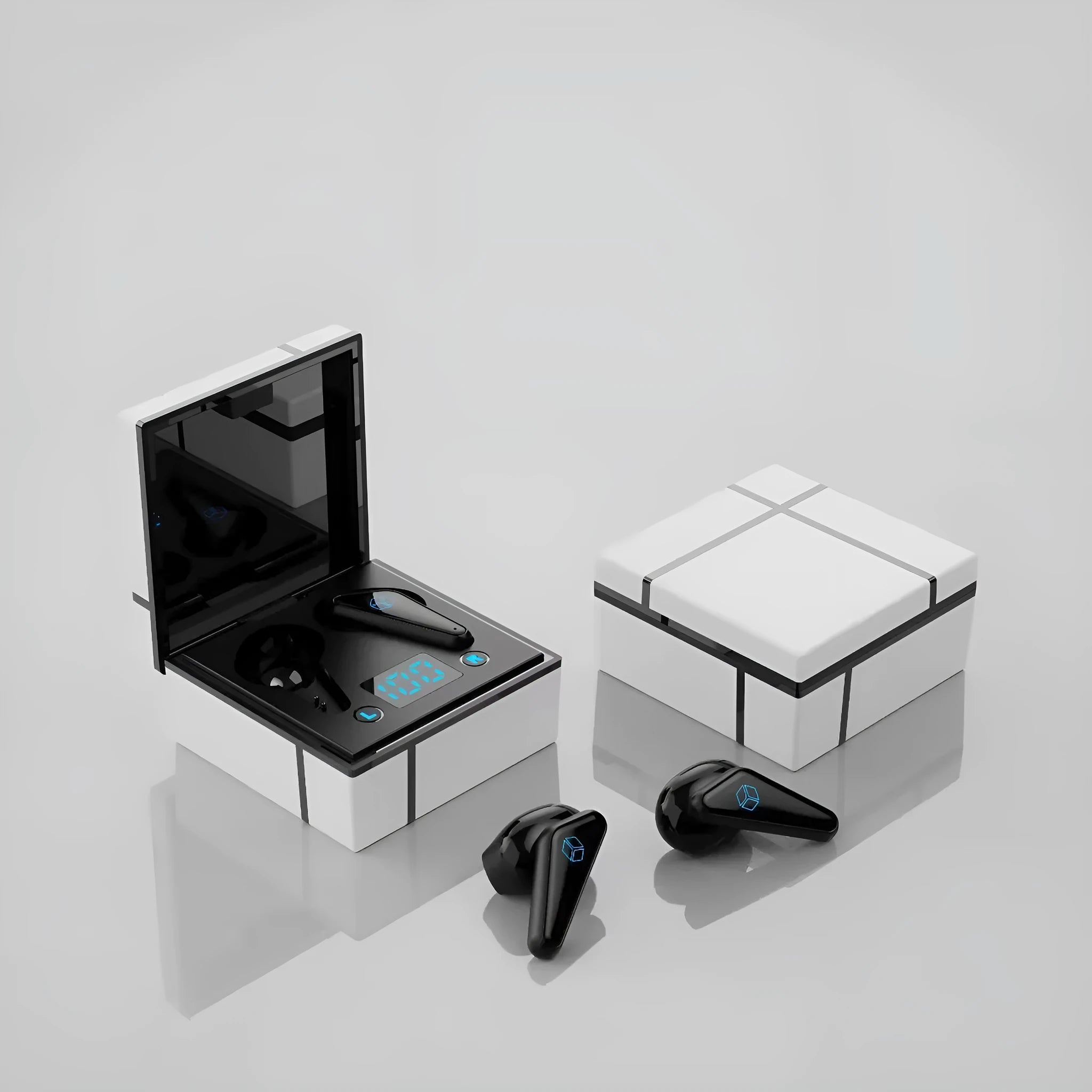 Bluetooth gaming headset with digital display in blue and white colour option