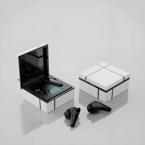 Bluetooth gaming headset with digital display in blue and white colour option