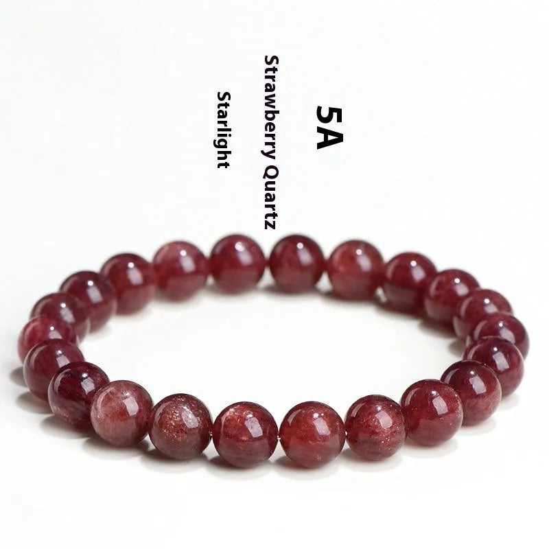 Natural cherry red strawberry quartz bracelet with geometric beads showing starlight effect