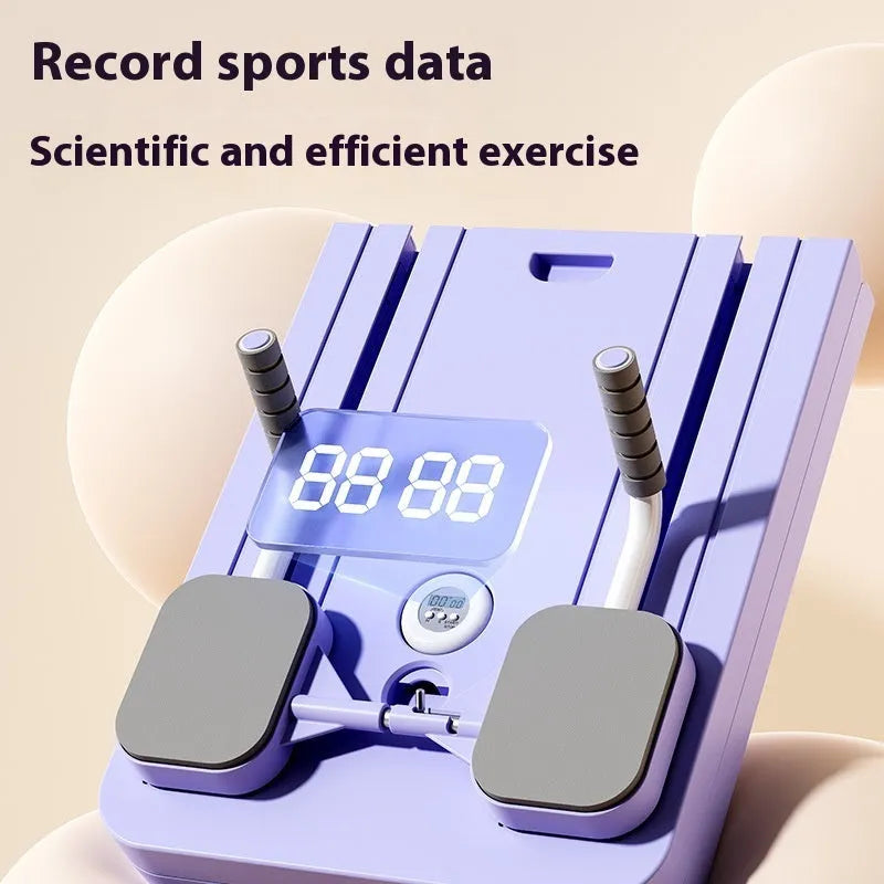 Purple PP plastic fitness board with integrated automatic rebound abdominal wheel.
