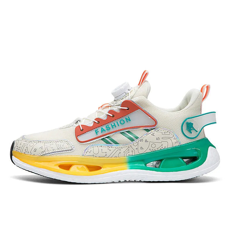 Men's low-top mesh sports shoes in solid colours with an elastic band and popcorn TPU sole.