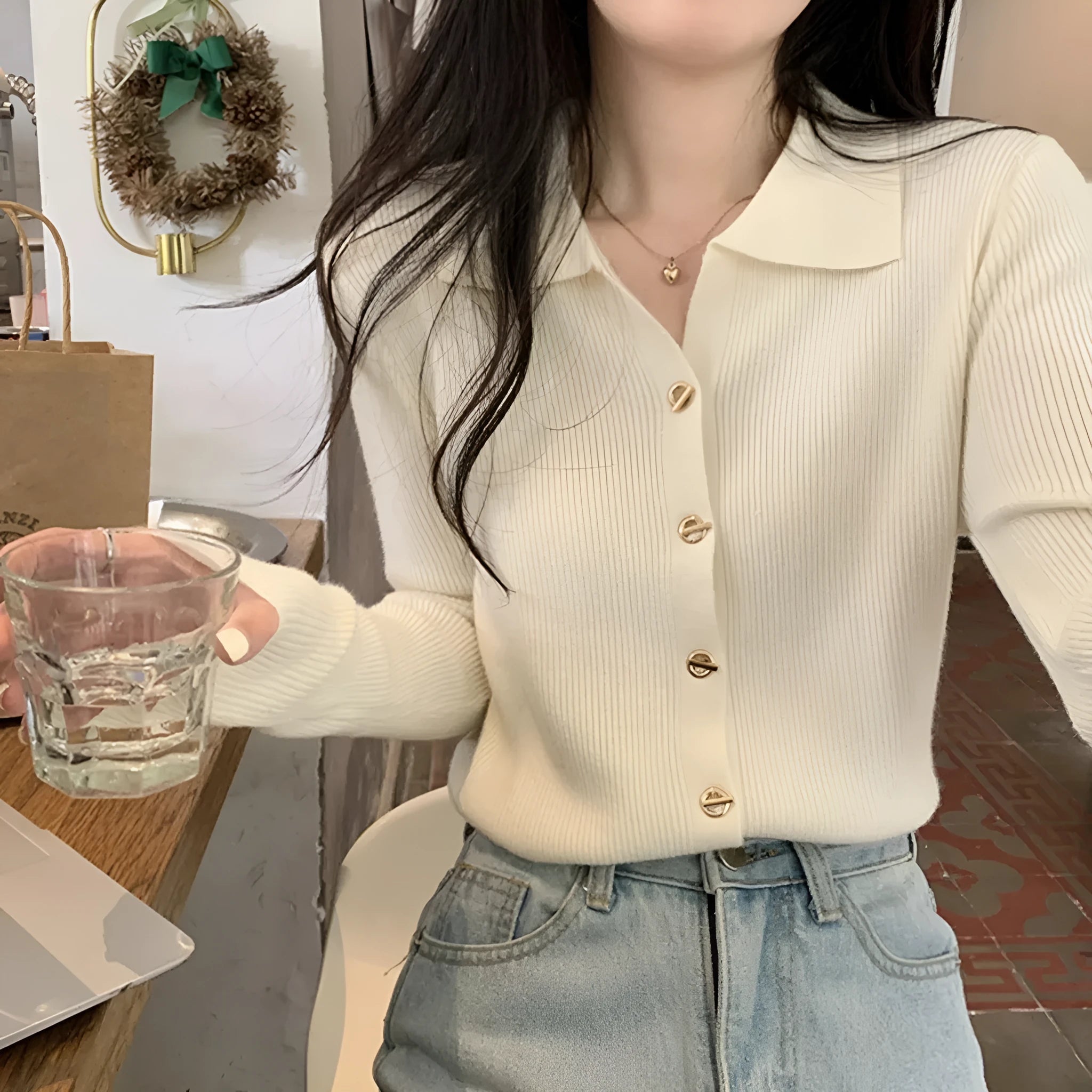 Gentle long-sleeved viscose cardigan top in loose fit, shown in oatmeal colour.