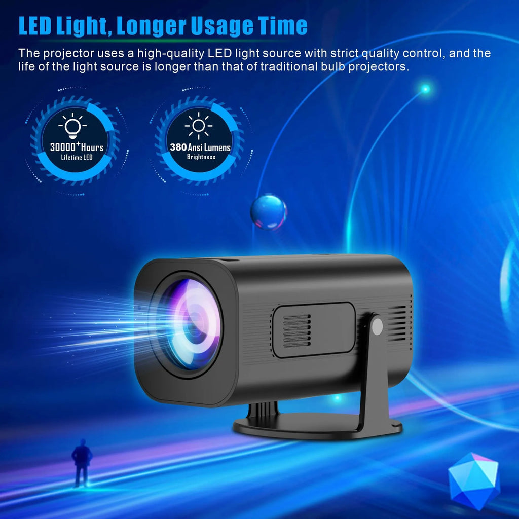 P330 portable mini projector in black and white colours with remote control and accessories