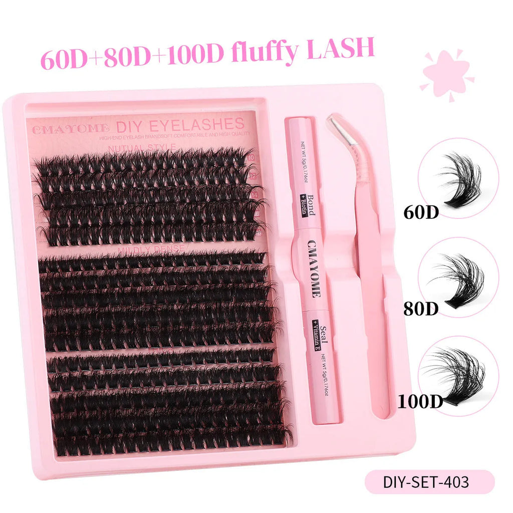 Segment single cluster DIY false eyelash extension suit with application tweezers