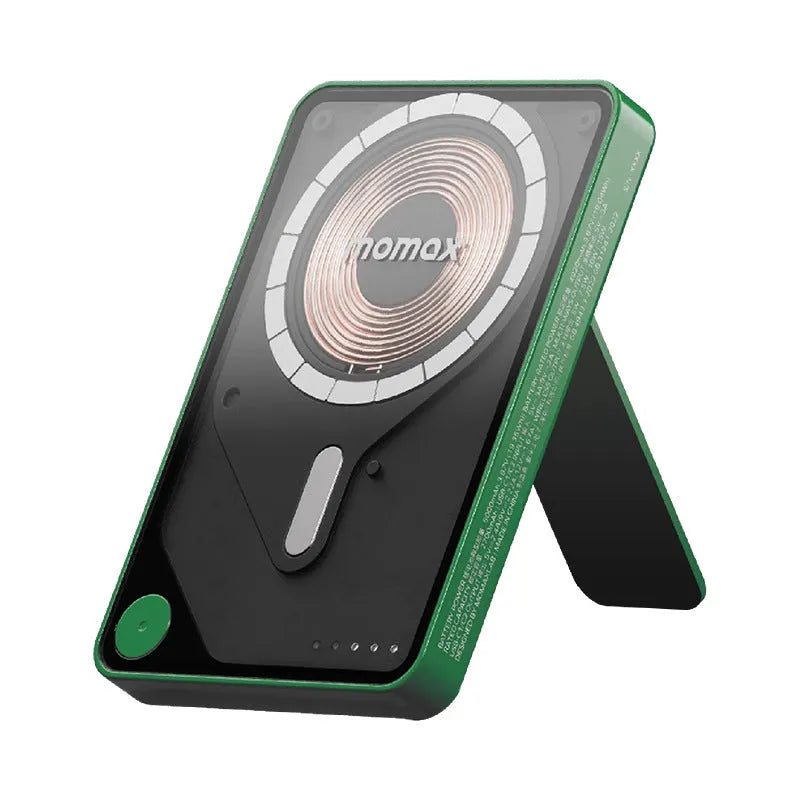 Magnetic power bank with transparent bracket and built-in cable in Mysterious Black, alloy shell