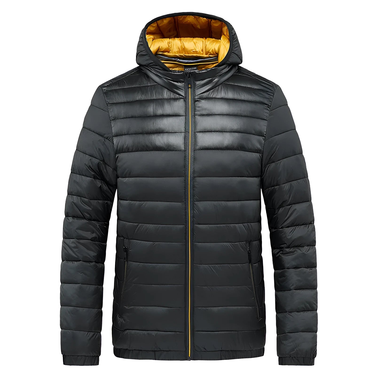 Men's hooded cotton-padded cardigan coat in army green Korean style zip front polyester filler