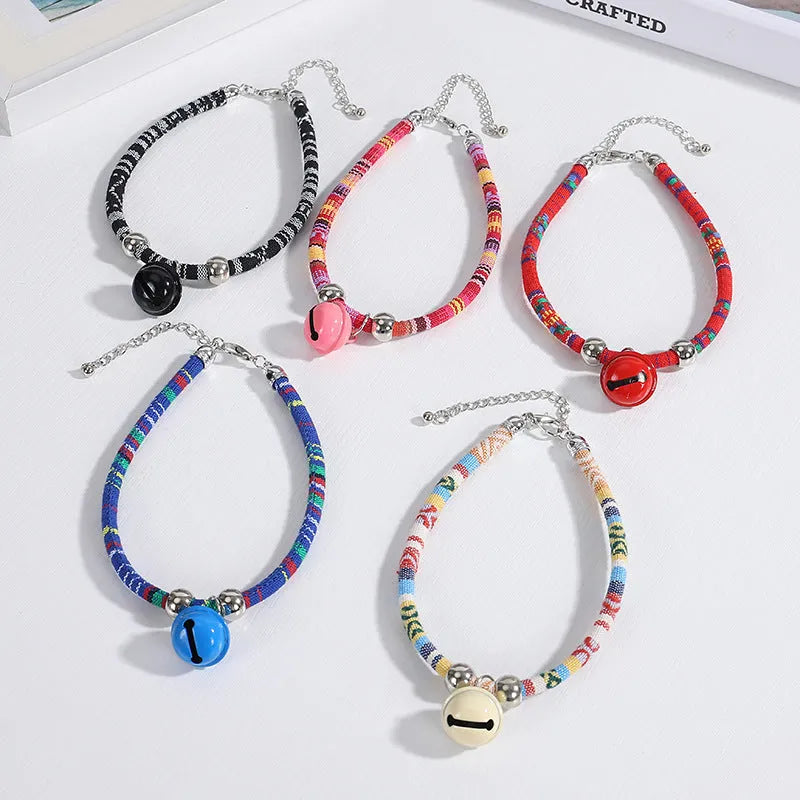 Ethnic pattern adjustable pet collar with bell in multiple colour options for dogs and cats