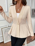 Women's solid colour jacquard patterned knitted cardigan with single button closure