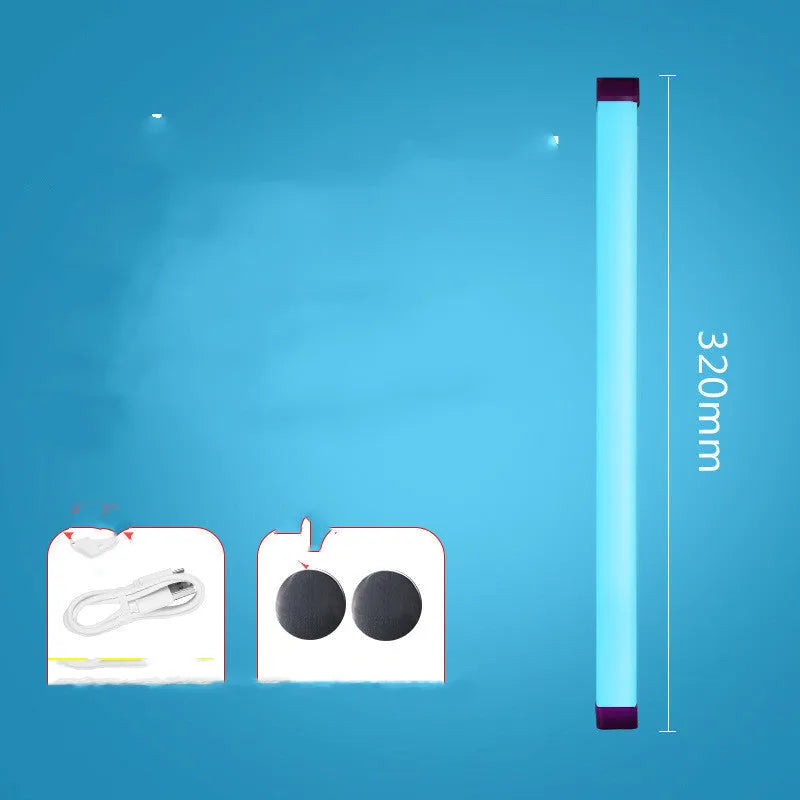 Blue and purple rechargeable LED tube stick light with dimmable settings.