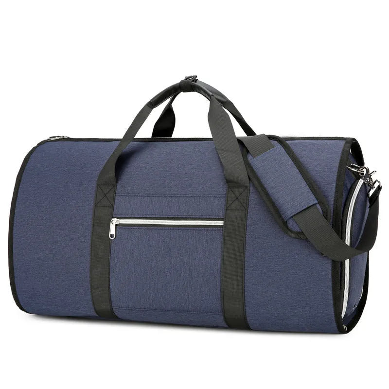 Oxford cloth sports storage bag in black with dry wet separation compartment and waterproof lining.