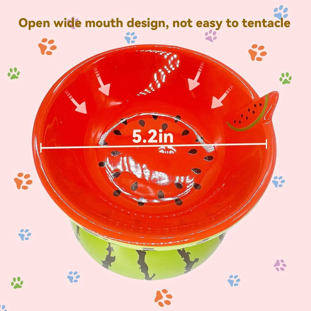 Ceramic elevated cat bowl with tilted design and patterned finish for comfortable pet feeding
