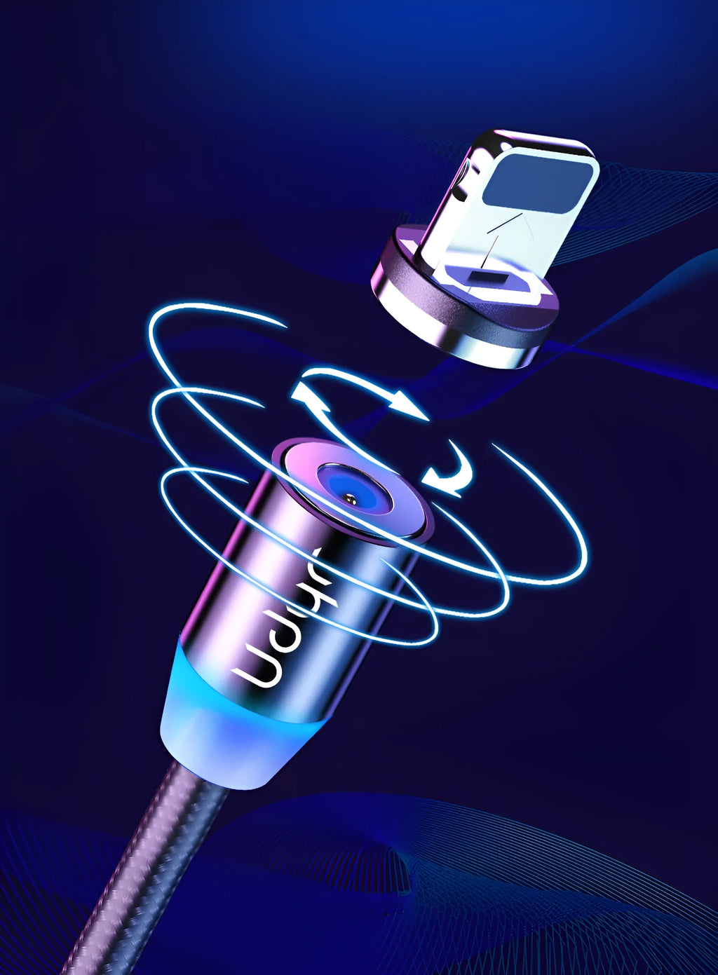 Magnetic USB charging cable with interchangeable Android, iPhone, and TYPE-C magnetic heads
