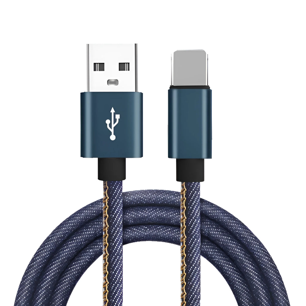 Cowboy style braided type-c charging cable with aluminium connectors in black, blue, and red colour options.