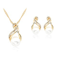 Pearl necklace and earring set on display, alloy with plastic beads, 45cm length, for evening or bridal use