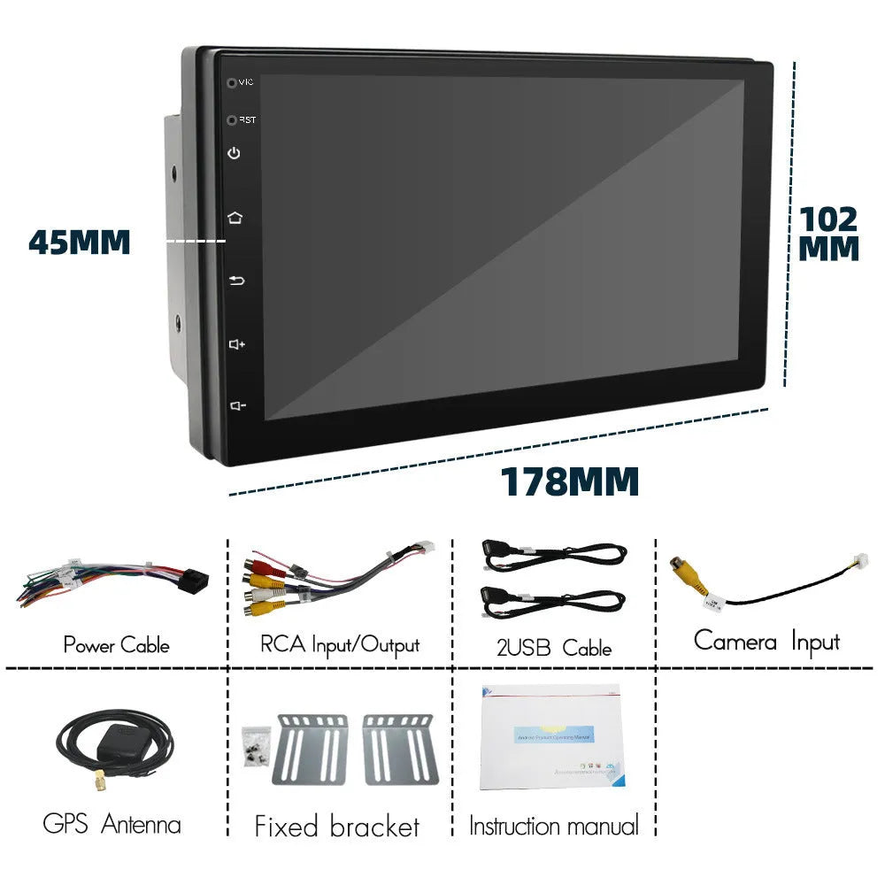 Universal black car MP5 player with 7-inch screen showing GPS navigation display