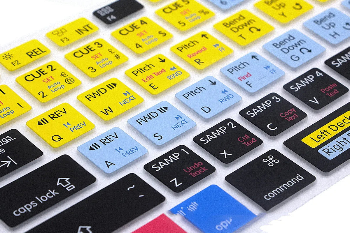 Silicone keyboard film for MacBook Pro and MacBook Air showing shortcut keys, 13 15 17 size options.