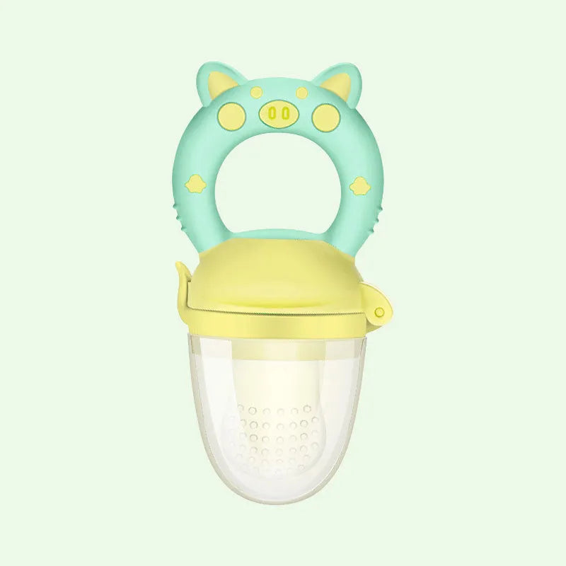 Silicone baby teether in blue colour with multiple textured mouthpieces for infant gum relief