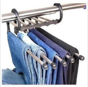 Black stainless steel wardrobe hanger with five booms for trousers organisation