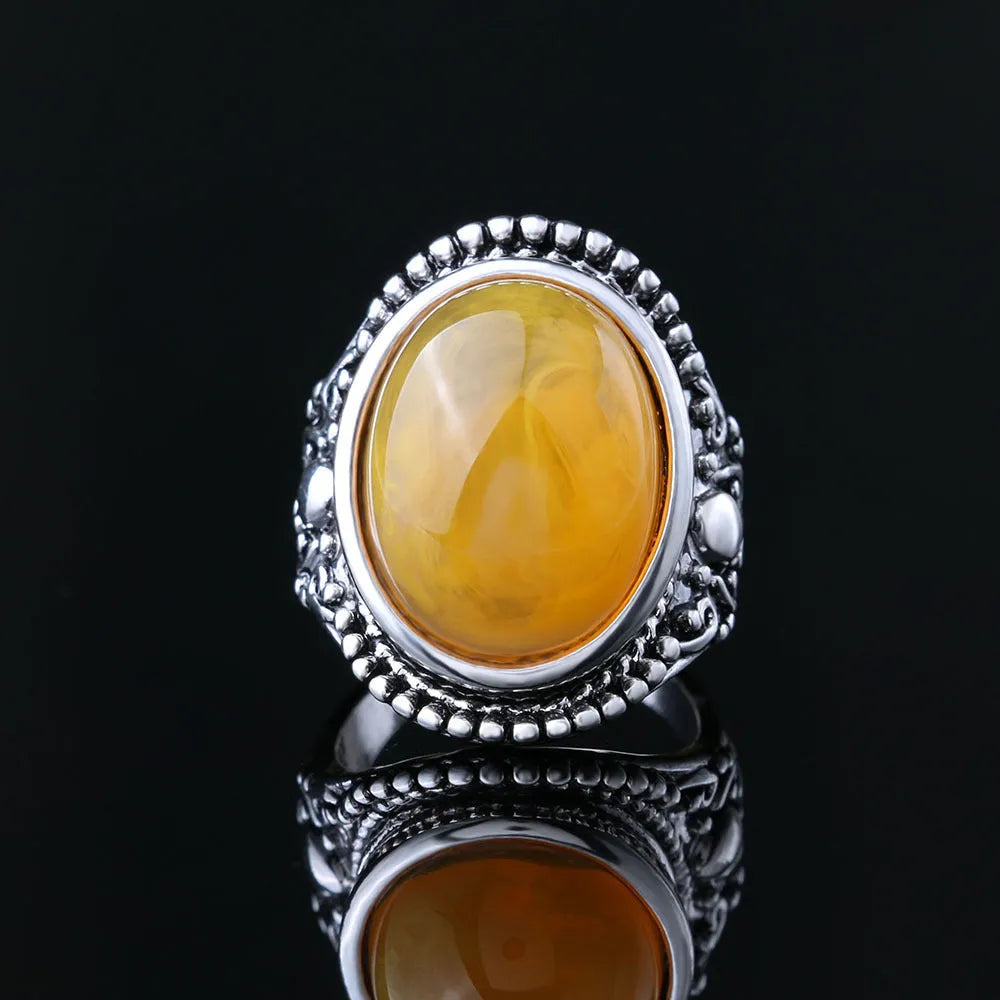 Geometric retro alloy ring with antique silver amber electroplating and fluorescent beeswax detail