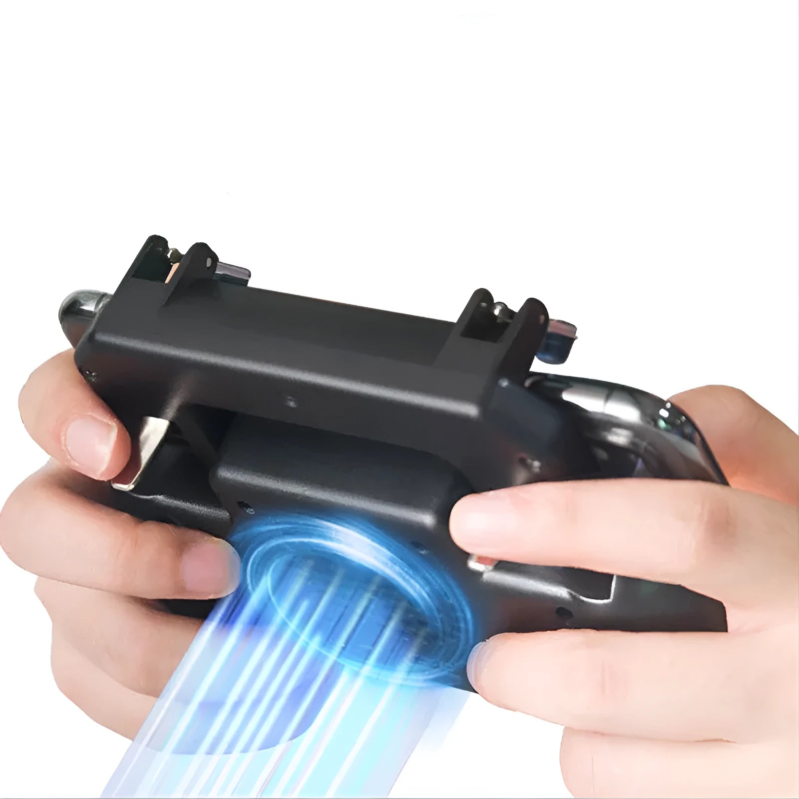 Black USB mobile game controller for Android smartphones with grip and cooling vents.