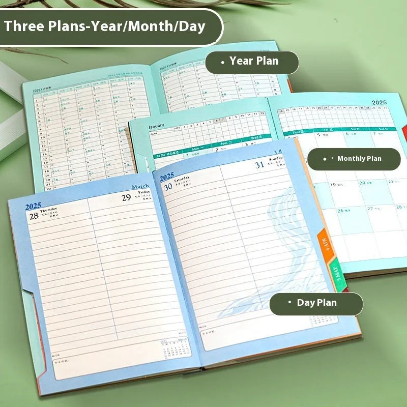A5 business notepad with striped PU leather cover showing eight colour options open to reveal thick paper