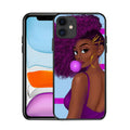 Black girl iPhone case with graffiti pattern, TPU PC back cover, simple style, waterproof and drop-resistant.