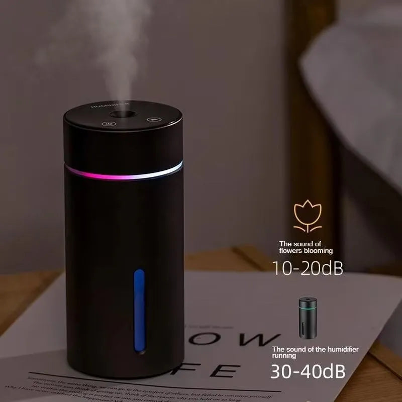Black aluminium car humidifier diffuser with USB cable and 260ml water capacity