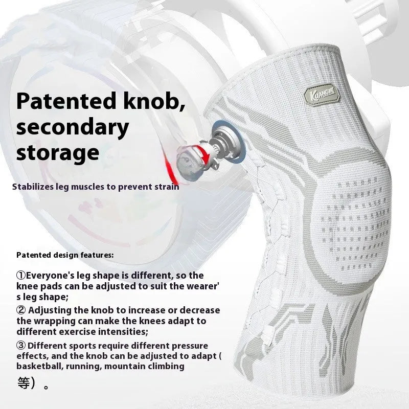 Grey-white sports knee pad shown for left or right foot in M, L, XL sizes for basketball running football