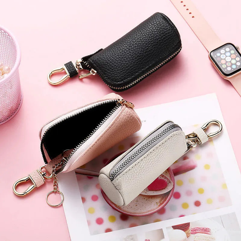 Black waterproof pu leather men's zipper key ring wallet organiser case