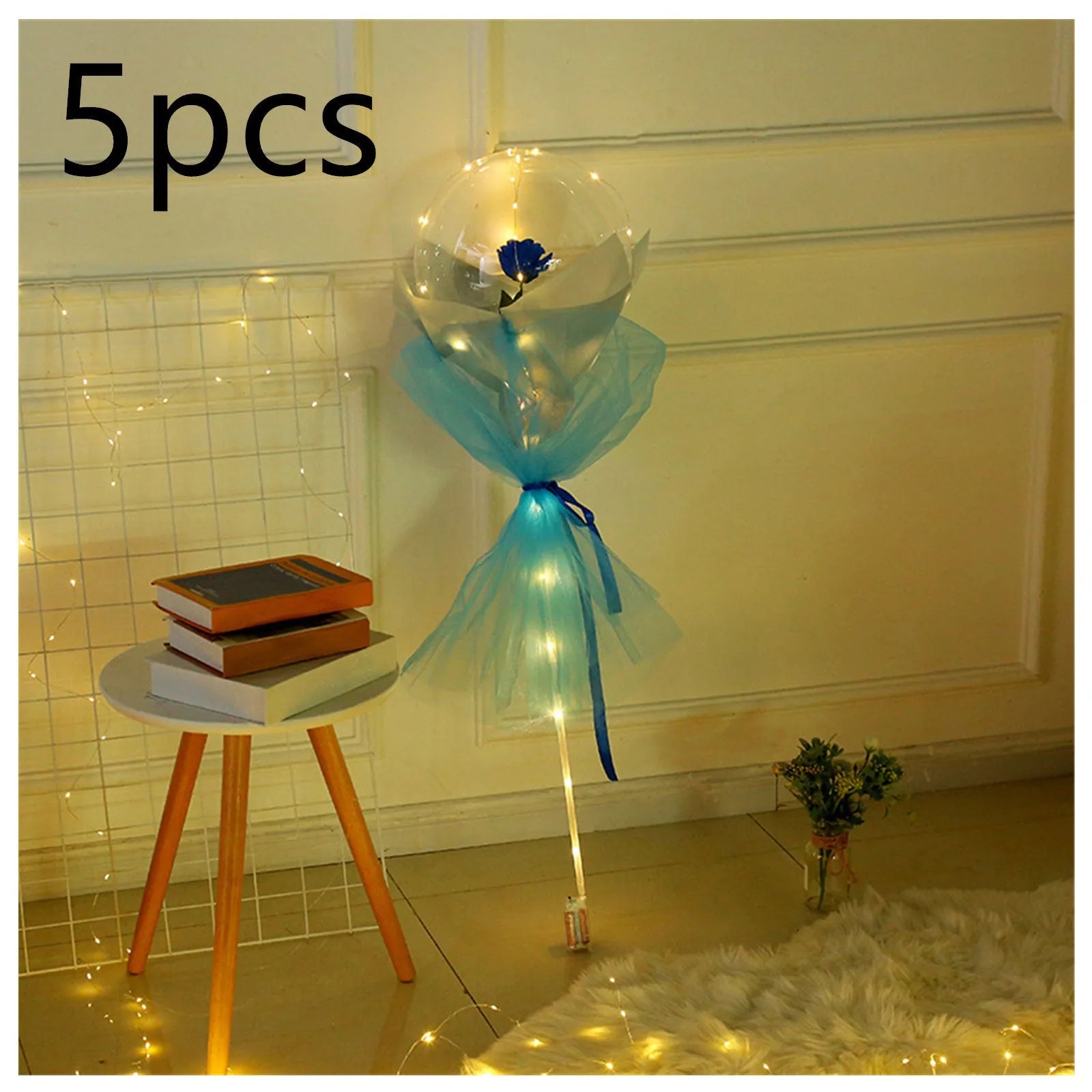 DIY LED luminous balloon rose bouquet set with transparent Bobo balls and LED lights on artificial flowers