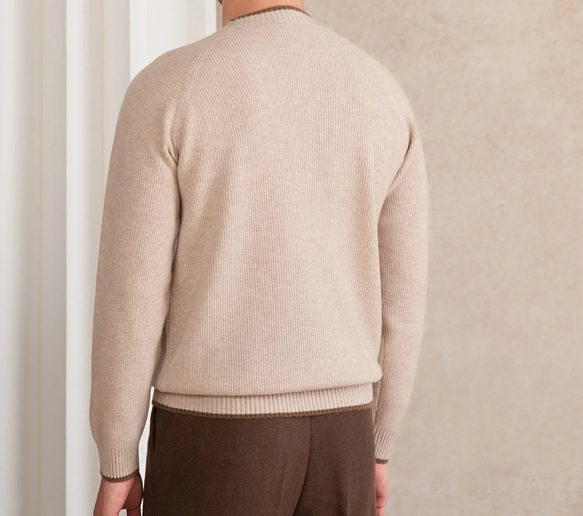 100% wool round neck slim fit knitted pullover sweater in black, camel, or light gray
