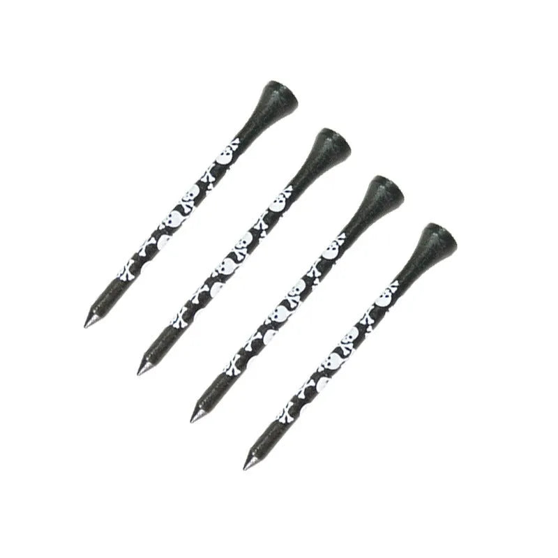 Black bamboo golf dowel pins with skull print in 70mm and 83mm lengths