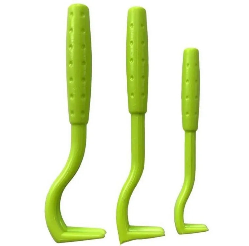 Three plastic pet tick removal clips in blue or green colours for dog and cat grooming