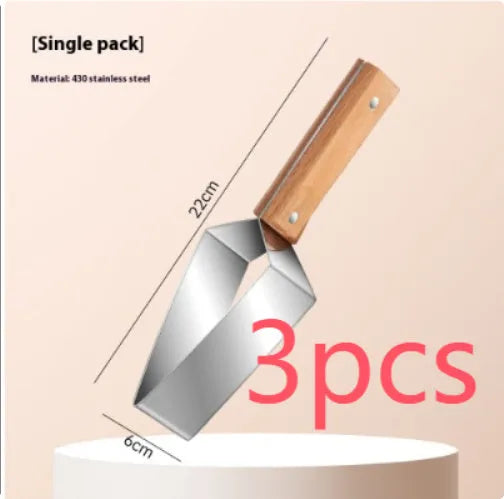 Stainless steel triangle watermelon splitter knife with protective cover.