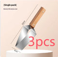 Stainless steel triangle watermelon splitter knife with protective cover.
