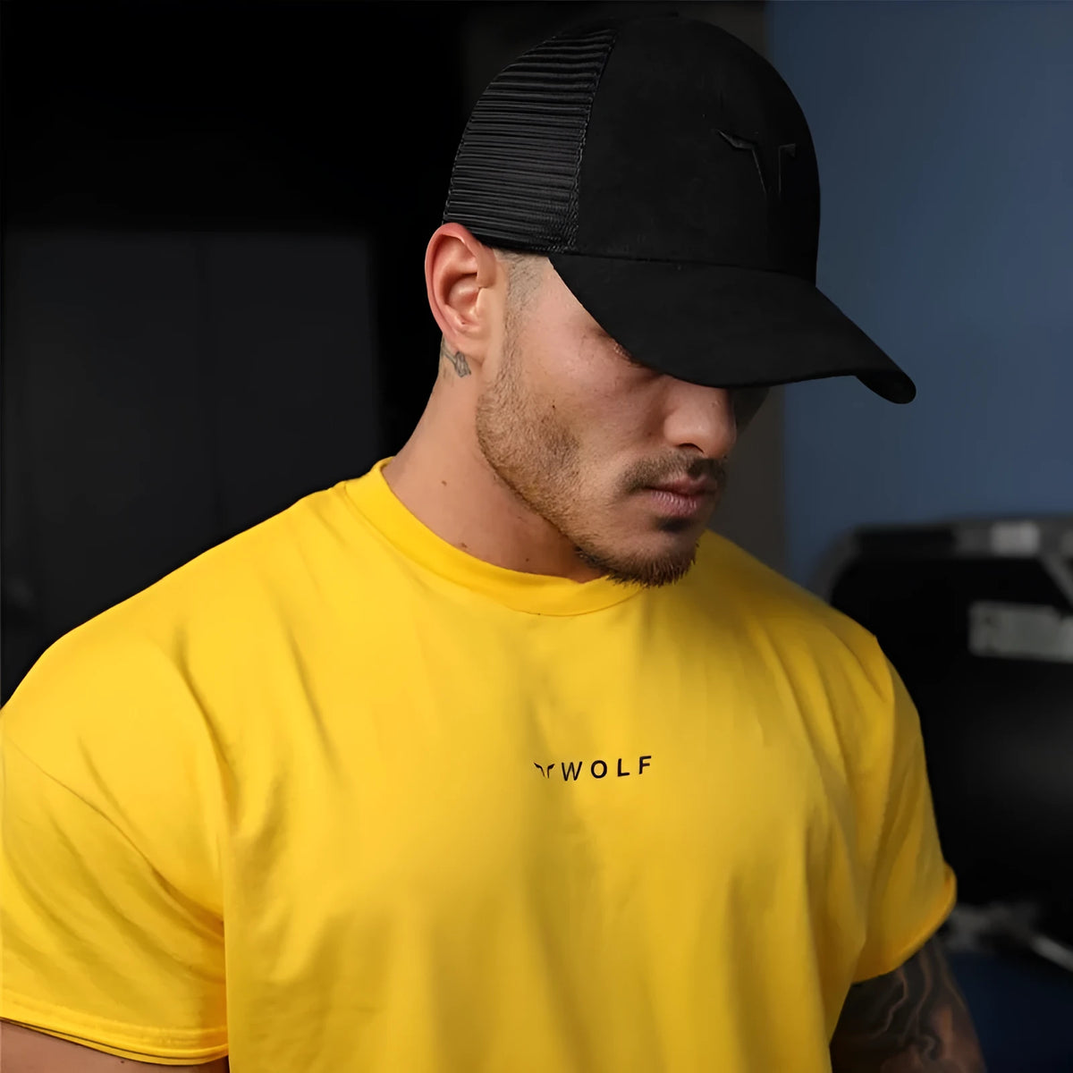 Men's cotton running training top in black, white, or yellow, 95% cotton, sizes M to XXXL