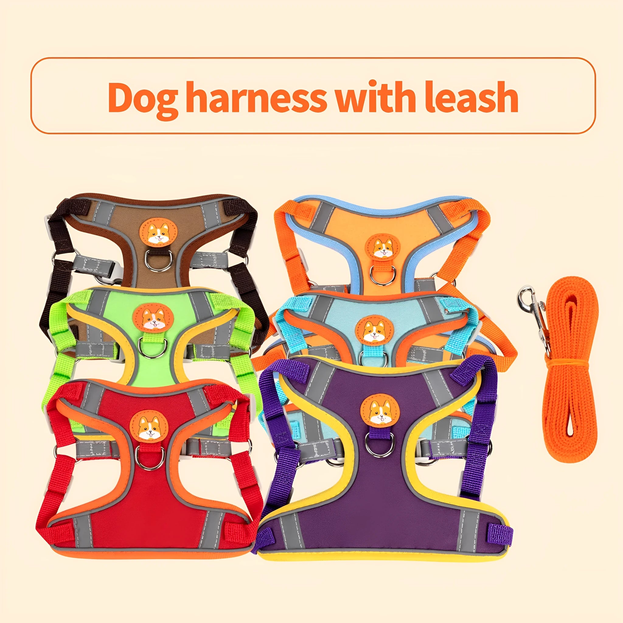 Adjustable dog harness with haulage rope and anti-breaking vest in multiple colours