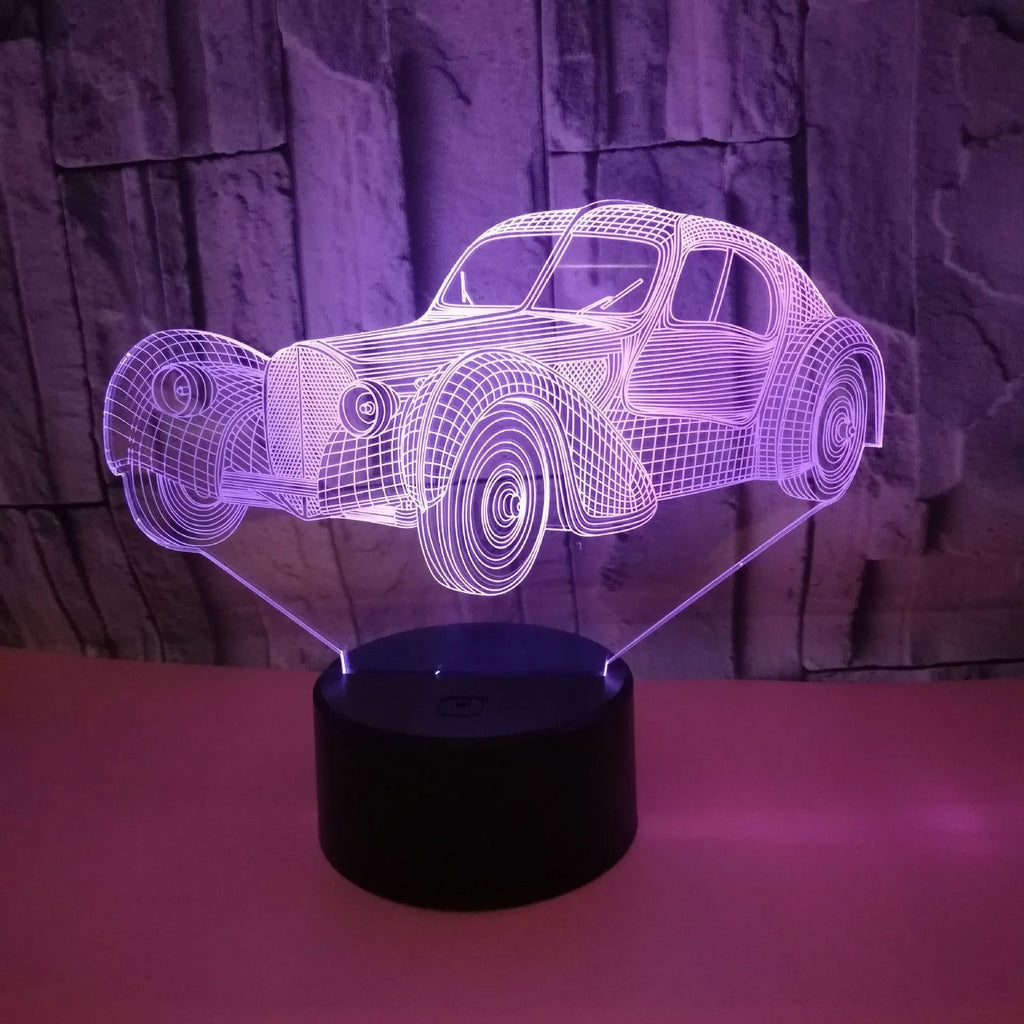 Car USB 3D night light classic car 3D lighting with seven colour modes and remote control on dashboard