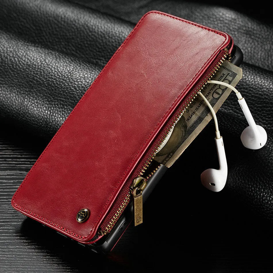 Black PU leather flip phone case for Samsung Galaxy Note 9 shown open and closed.