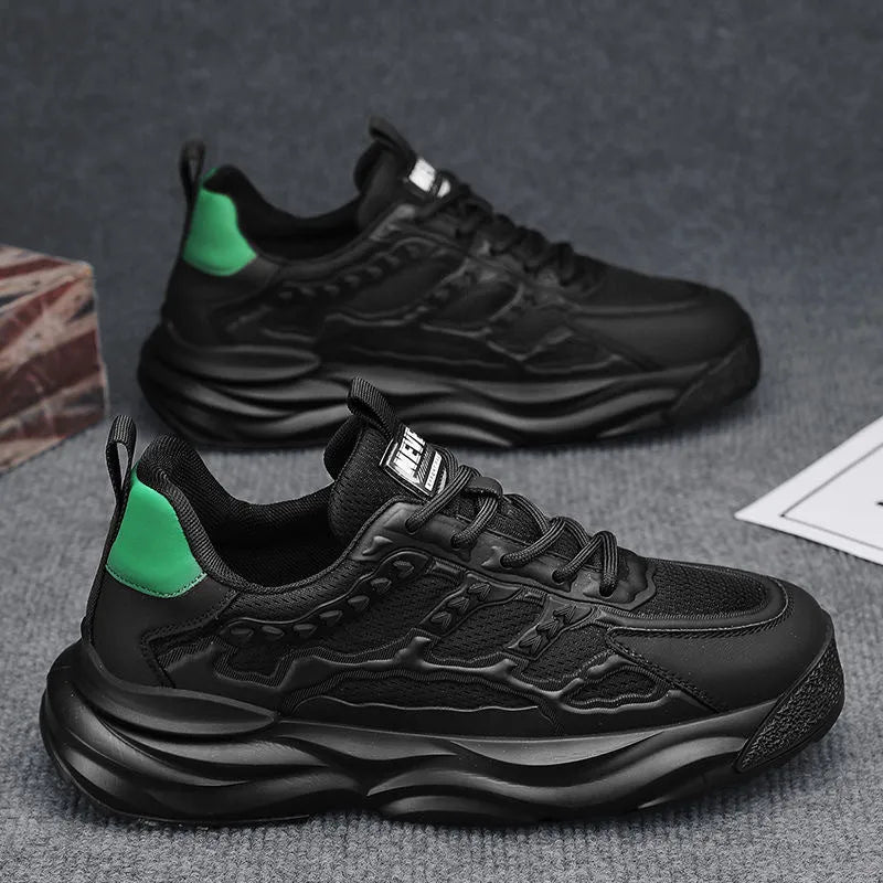 Men's solid colour breathable mesh shoes with round toe, shown in S078 White and S078 Black.