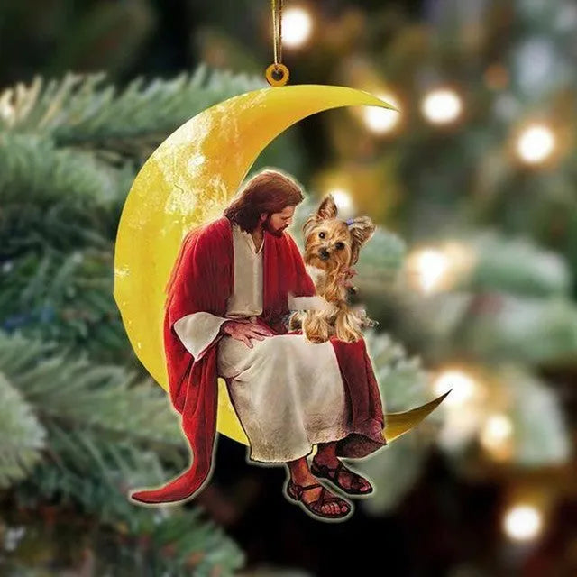 Flat acrylic mini moon Christmas pendant for car interior decoration with rope, cartoon style, multiple colours