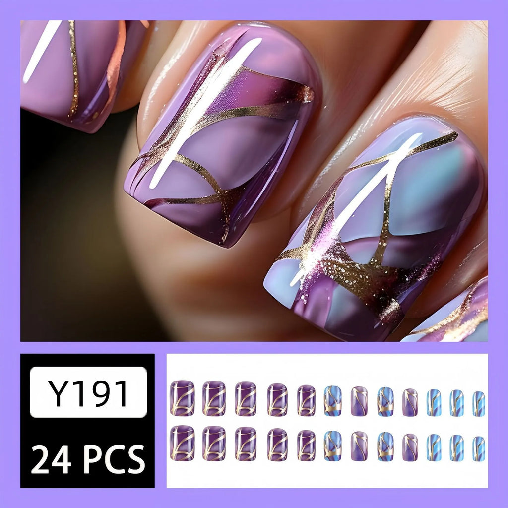 Purple striped mid-length nail stickers for gel nail decoration in European and American style