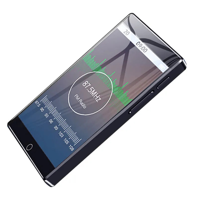 Black Ruizu H1 slim MP4 player with 4-inch touch screen showing media interface